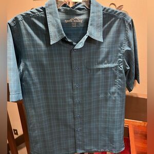EUC Eddie Bauer Men's Blue Plaid Short Sleeve Small Shirt #259